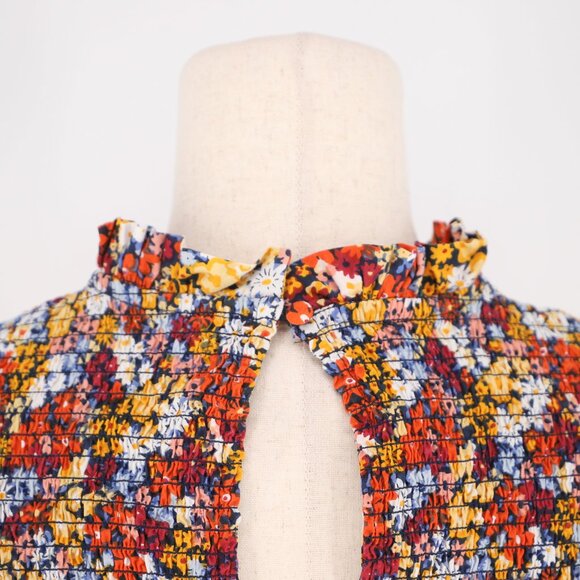 VIOLET ROMANCE Poplin Smocked Ruffle Mini Dress Multicolor Ditsy Floral Size 2 - Picture 6 of 10